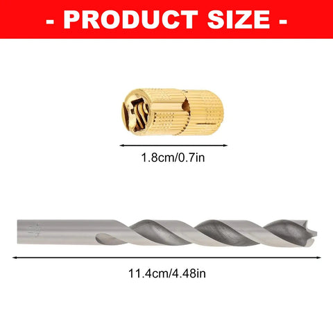 Hidden Brass Barrel Hinges For Cabinets And Drawers No Visible Hardware, 10mm Diameter, 8 Pack With Drill Bit Included shown