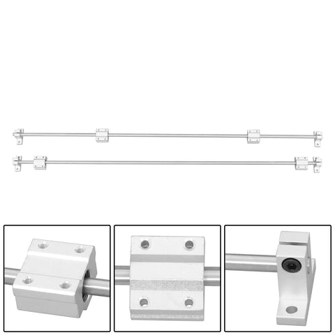 Two Piece 8mm By 800mm Linear Motion Rod Guide Kit With Four SCS8UU Bearings And Four SK8 Aluminum Rail Supports For CNC Machines