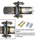 Universal 2 Inch Exhaust Flex Pipe Repair Kit With Spring Joint Flange Coupler Bolts showing durable metal construction and bolt details.