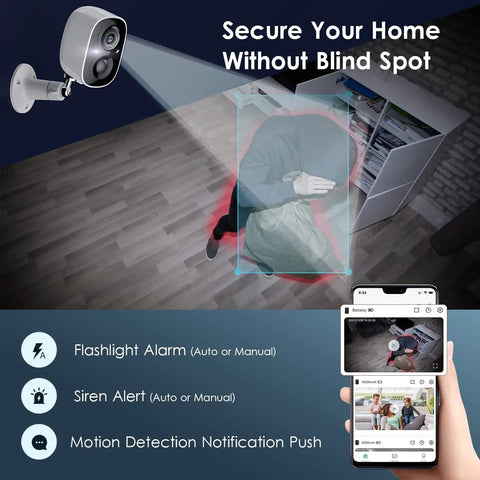 Wireless Outdoor Security Camera With 2K Full Color Night Vision, Battery Powered, 2 Way Talk, Indoor And Outdoor Surveillance, AI Motion Detection, Spotlights And Siren, IP65 Weatherproof, Easy WiFi Setup