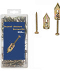 Heavy Duty Drywall Anchors Self Tapping Screws Kit For Plasterboard And Steel Walls 60 Pcs No Prep Self Drilling Install Rust Resistant Yellow Zinc Plated Carbon Steel, 200 pcs pack