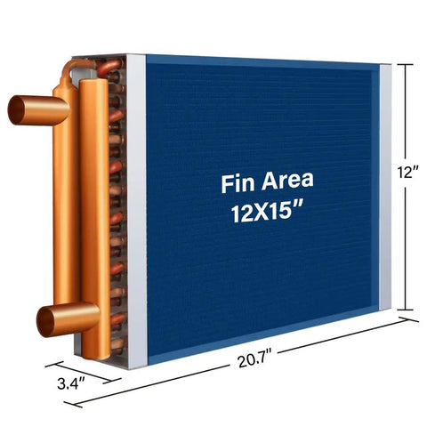 12x15 Water To Air Heat Exchanger With 1 Inch Copper Ports Hot Water Coil For Pro Grade Heating System Featuring Sine Wave Aluminum Fins