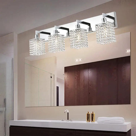 Chrome Crystal Vanity Light For Bathroom Four Light Farmhouse Style Sconces Over Mirror Modern Indoor Wall Fixtures