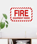 Fire Safety Warning Sign 8 By 12 Inch Aluminum Rustproof Metal Plate displayed on indoor wall, red text on white background