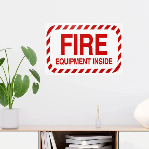 Fire Safety Warning Sign 8 By 12 Inch Aluminum Rustproof Metal Plate displayed on indoor wall, red text on white background