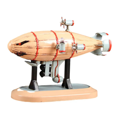 Airship Diecast Model With Stand Cool Desk Statue For Home Cafe Or Office Shelf Display Vintage Vibe Realistic Iron Craftsmanship Yellow Small Size Souvenir Replica