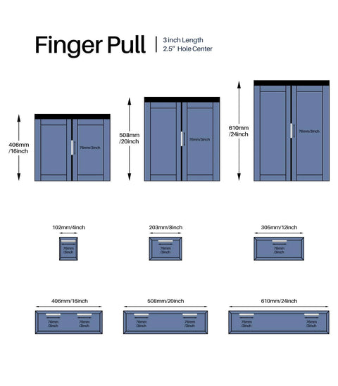 Flat White Modern Cabinet Handles 3 Inch Overall Length Edge Hidden Finger Pulls Invisible Hardware size dimensions diagram