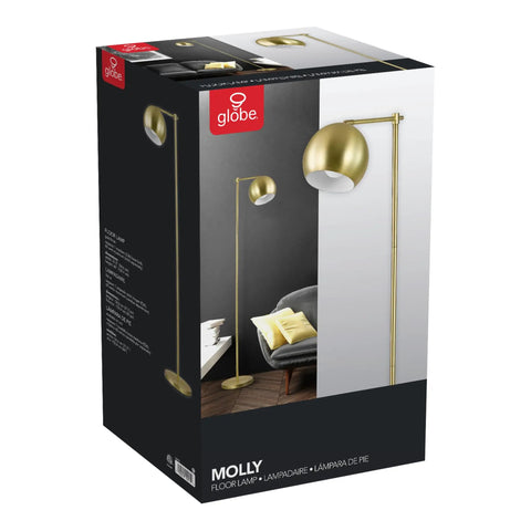 60 Inch Floor Lamp In Satin Gold Finish With Vintage Glam Style Inline Switch E26 Base Modern Gold Brass Look on packaging