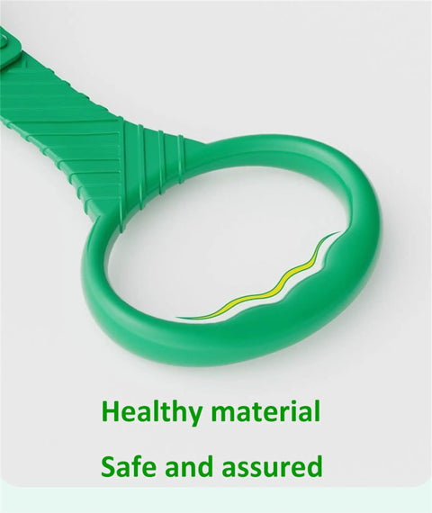 Five Color Baby Walk Assistant Rings for Toddlers Easy Stand Up Practice Tool Plastic Crib Pull Up Rings for Infant Cot Hanging Rings 3.5x7.5 Inches Bright Durable Set, green ring detail