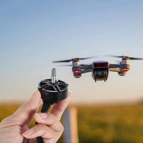 Brushless Drone Motor 1300KV with durable alloy construction for 7 inch drones compatible with 3S to 6S batteries shown with flying drone