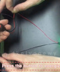 Person demonstrating 12mm Mini Latching Push Button On Off Switch With Prewired 2 Pin 12V Wires Red And Green 6 Pieces Each Total 12 Pieces.