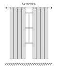 Blackout Curtains For Bedroom And Living Room That Totally Blocks Light And Drape Panels With Light Blocking Grommet Top 52 W X 96 L Set Of 2 In Light Gray Room Darkening And Energy Saving, diagram of light gray curtains with grommet top, shown hanging on a rod in front of a window, 52x96 inch.