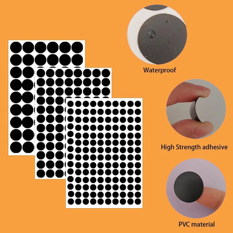 580 Pcs Self Adhesive Screw Hole Caps Set, Black Dust Proof Covers for 12mm 15mm and 21mm Holes, 6 Sheets with 3 Sizes