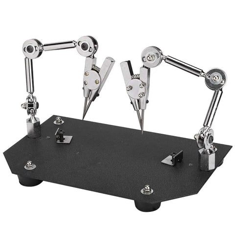 Solid Steel Welding Fixture Clip And Work Clamp Holds Everything Tight Like A Boss For Soldering Jewelry Microelectronics And Tiny Parts Without Breaking The Bank on a black base with adjustable arms.