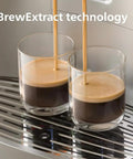 Super Automatic Espresso Maker With Smooth LatteGo Pro Milk Frother Brewextract Grind Boost For Heavy Bean Kick, brewing coffee using BrewExtract technology.