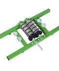 Manual Seed Spreader For Small Farms And Gardens, adjustable seeder with metal frame, showing seed delivery mechanism