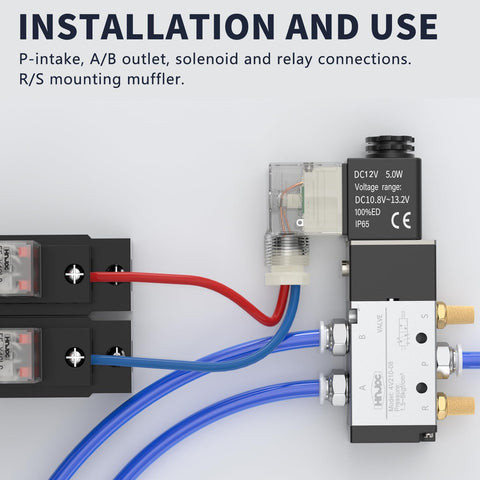 4V210-08 5/2 Way Pneumatic Solenoid Valve, 12V DC Single Solenoid Pilot Operated, electric control with connectors