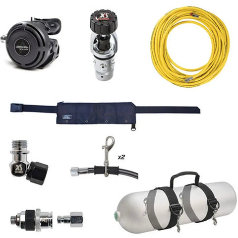 Hookah Dive Kit For Tank Free Exploring With Tank Carrier, 4 Stainless Clips, 25 Ft Hose, First Stage Quick Disconnect, Second Stage Hookah