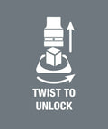 Diagram showing twist-to-unlock feature of 9 Piece Torx Bit Socket Set On Durable Textile Belt With Holding Function One Quarter Inch Drive.