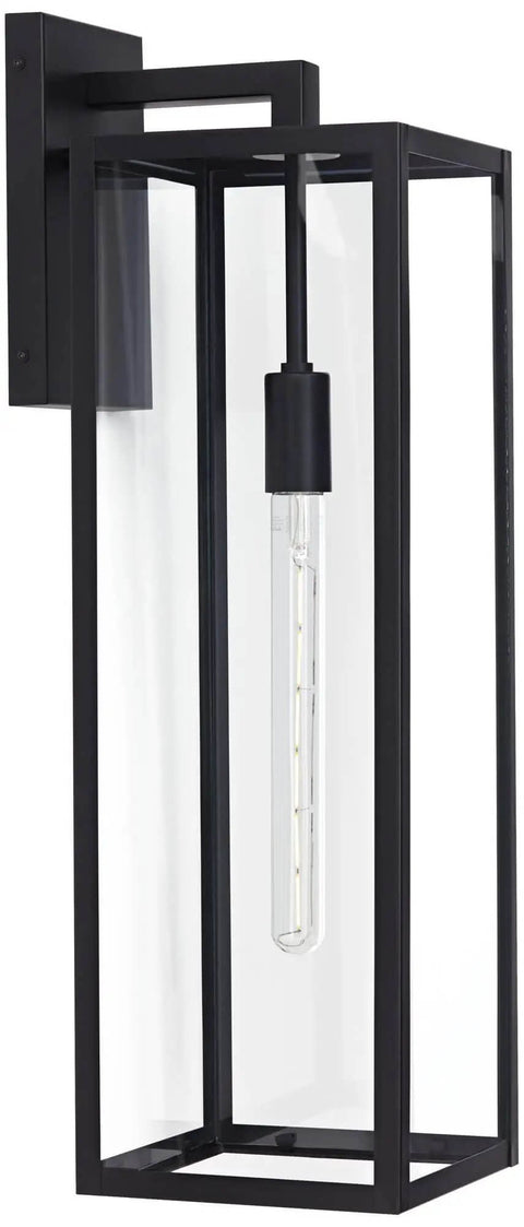Modern Industrial Outdoor Wall Light Fixture In Mystic Black With 27 Inch Clear Glass Panels for exterior use