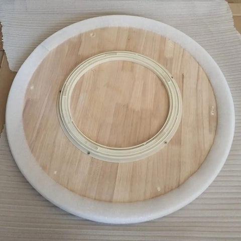 Solid Wood Lazy Susan Turntable for dining table with non-slip base shown from the underside.
