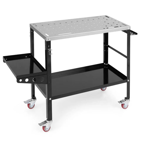 Welding Table 36 By 18 Inch With Wheels, 1200 Lbs Capacity, 8 Tool Slots, Five Eighth Inch Fixture Holes, Electroplated Metal Top