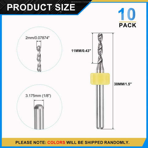 10 Pack 2mm Micro Drill Bits With One Eighth Inch Shank Carbide Tungsten Steel 135 Degree Point For PCB And Circuit Board Drilling diagram
