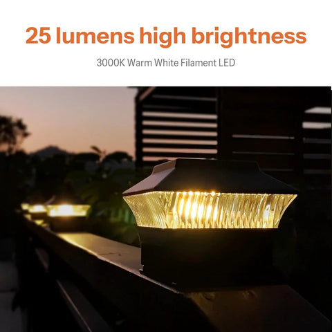 Glowing 8 Pack Solar Post Cap Lights for Flat Surfaces and 4x4 Vinyl Posts Also Fits 4x6 Wood Sits On Top 25 Lumen 3000K Warm White
