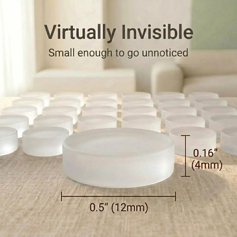 256 Piece Bulk Pack Clear Silicone Cabinet Door Bumpers Sticks Like Glue Half Inch Rubber Furniture Protectors Soft Close Pads on table.