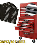 220 Piece Tool Box Labels Set For Mechanic Pros And Garage Storage High Contrast Black And White Identification Stickers For Tool Chests Rolling Cabinets And Workshop Organization 10 Sheets, shown on red tool chest