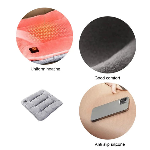 Cozy Brown Heated Seat Pad With Soft Plush Cushion For Office Chair At Home Or Work Featuring 3 Adjustable Heat Settings for uniform heating.