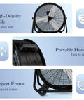 24 Inch Industrial Drum Fan With High Velocity Airflow, Heavy Duty Metal Air Circulator showing grille, handle, frame details