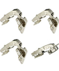 Heavy Duty Blind Corner Stollen Hinges With Smooth Hydraulic Soft Close Damper 95 Degree Angle 35mm Cup pack of four shown in silver finish.