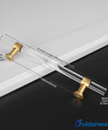 25 Pack 5 Inch Crystal Acrylic Drawer Pulls With Brushed Brass Finish For Cabinets Dressers Cupboards Wardrobes Kitchen Bathroom Hardware Upgrade Your Cabinet Look With Dope Gold Tone Handles, dimensions detailed on image
