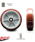 Tough As Nails 8 Inch Poly On Polyolefin Caster Wheel With Roller Bearing showing top and side views with included roller bearing and bushing.