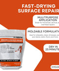 Moldable Concrete Repair Compound For Quick Patch Up On Patios Walkways Driveways And Masonry Fast Drying In About 25 Minutes Interior Or Exterior Use Horizontal To Overhead Repairs 3 Pound Kit bag front view
