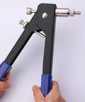 Heavy Duty Rivet Nut Tool Kit Includes Wrench Handle And Assorted Blind Nut Rivets For Car Repair Boat Building Furniture Assembly Plus Trailer Fixing Projects With Easy To Use Threaded Insert Fasteners, black steel tool with blue grips