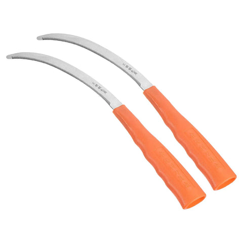 10 Inch Serrated Sickle Set For Garden Weeding And Harvesting, Stainless Steel Blades, Non Slip Orange Handles, 2 Pack