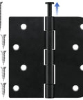 Three Pack Matte Black 4 Inch Door Hinges Beefy Heavy Duty Iron Exterior And Interior With Five Eighth Inch Radius And Square Corners Removable Pin Supports 60LB Rustproof No Squeak Fits Most Doors For Front Garage And Bedroom with screws