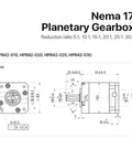 NEMA 17 Planetary Gearbox Speed Reducer with 5mm shaft dimensions and reduction ratios for robotics projects.