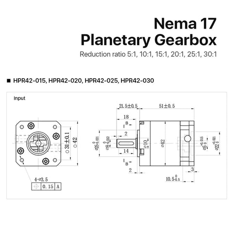 NEMA 17 Planetary Gearbox Speed Reducer with 5mm shaft dimensions and reduction ratios for robotics projects.