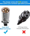3-pin XLR male connector for 36V 1.5A Battery Charger For Razor MX500 MX650 RSF650 SX500 IZIP I600 I750 I1000 Mongoose M750 Xtreme X600 Schwinn S600 S1000 ST1000 UL Listed 3 Pin XLR Connector For 12Ah To 15Ah Lead Acid Batteries