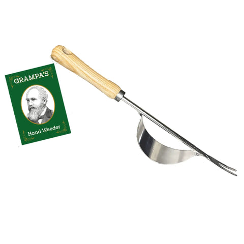 Lightweight Hand Weeder Tool For Garden Weeding With V Shaped Forks Easy Root Removal Durable Stainless Steel Build Your Go To Weed Puller For Dandelions Thistles Crabgrass Chickweed After Rain with wooden handle
