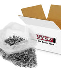 Open box showing Wood Pocket Hole Screws For Indoor Use Size Seven By Two And A Half Inch Washer Head Coarse Thread Torx Drive Self Tapping Zinc Coated 1000 Pack Ideal For Cabinets Shelving And Woodworking Projects in plastic bag
