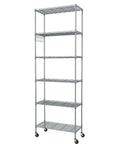6 Tier Wire Shelving Unit With Caster Wheels And Stainless Side Hooks Adjustable Free Standing Storage Rack For Garage Kitchen And Office Heavy Duty Steel Frame Rust Resistant Silver Gray Finish