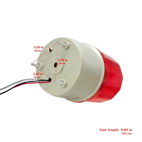 Industrial LED Rotating Strobe Beacon Warning Light For Emergency Use, 110 To 220 Volts AC, Red, No Buzzer, base angle view