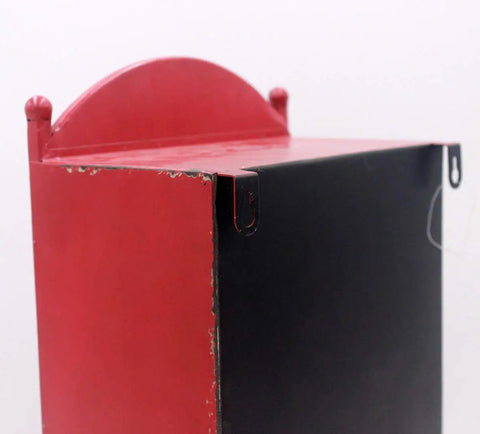 Side view of Vintage Rustic Wall Mounted Post Box Mailbox In Iron With Powder Coated Red Finish, Old School Industrial Style