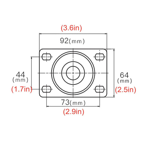 Heavy Duty Polyurethane Swivel Caster Wheels With Brake Universal Replacement Furniture Trolley Rollers 22mm Stem dimensions drawing.