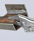 Long Nose Locking Pliers Six And A Quarter Inch With Narrow Jaw Nickel Plated One Hand Release Toggle Lever gripping metal