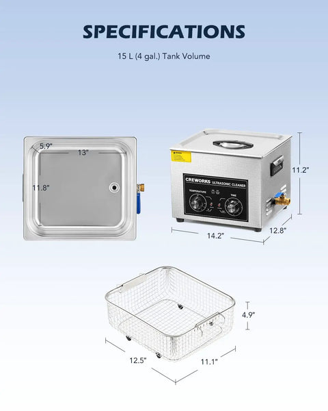 Dimensions and features of 15L Ultrasonic Cleaner With Knob, 760W Total Power, 40kHz Digital Cavitation And Heater